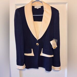 NWT Deadstock VTG St John Collection Blazer Womens 4 Santana Knit Blue White